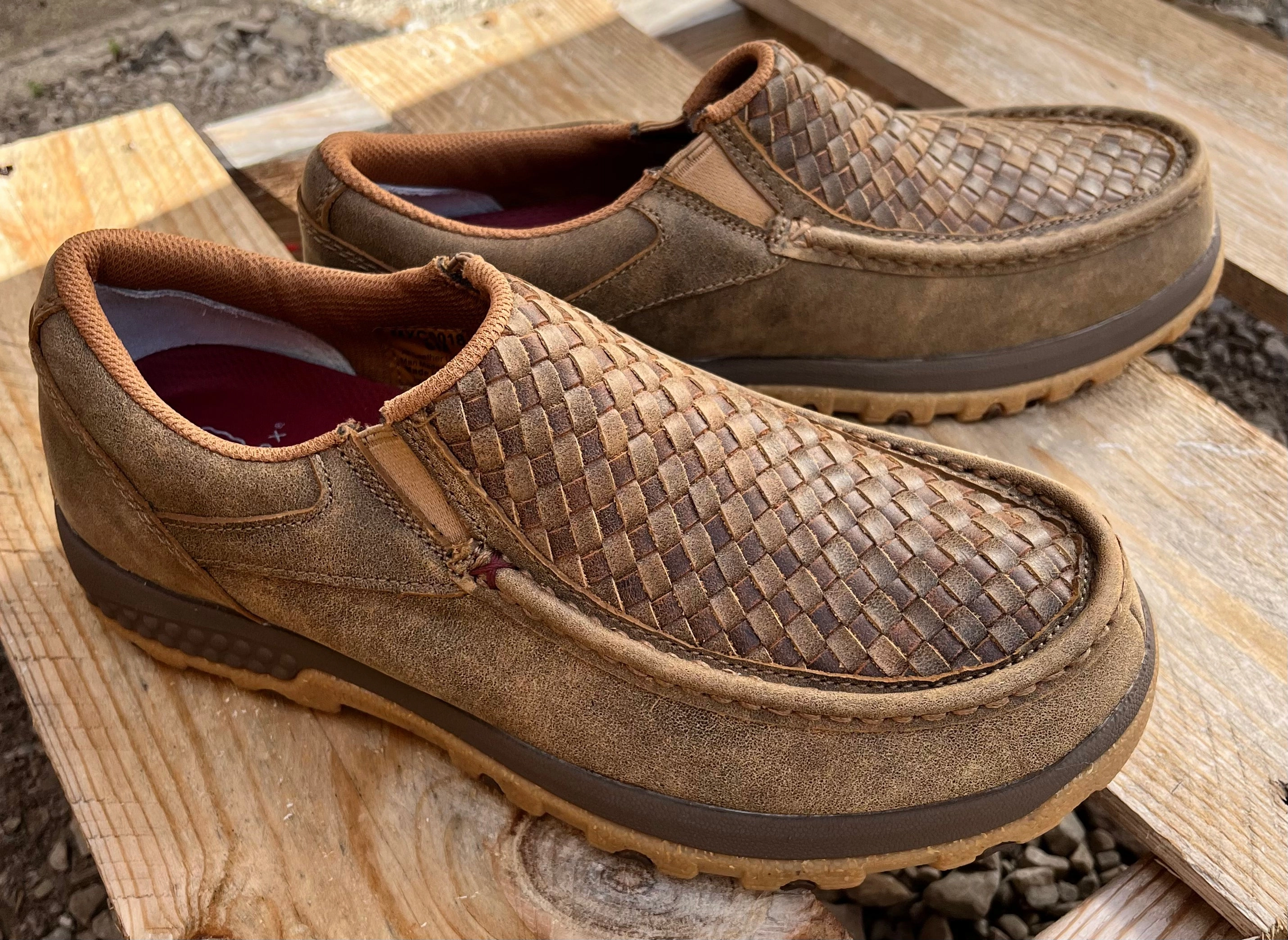 Court Grip Twisted X Men's Basketweave Bomber Leather Slip On Driving Moc Shoe MXC0018