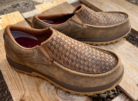 Court Grip Twisted X Men's Basketweave Bomber Leather Slip On Driving Moc Shoe MXC0018