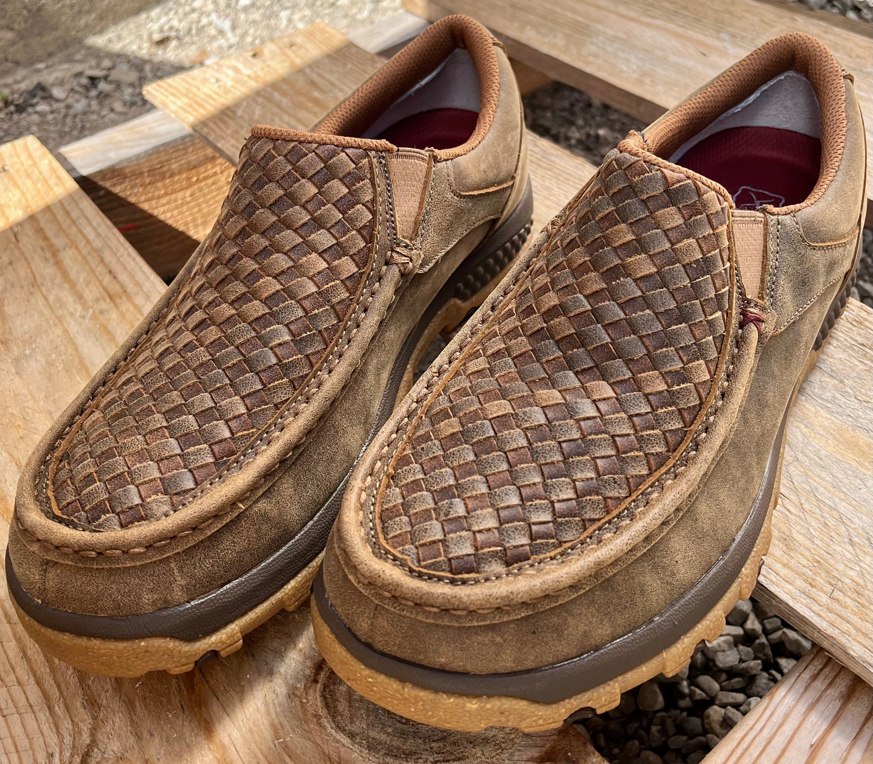 Travel Choice Slip In Twisted X Men's Basketweave Bomber Leather Slip On Driving Moc Shoe MXC0018