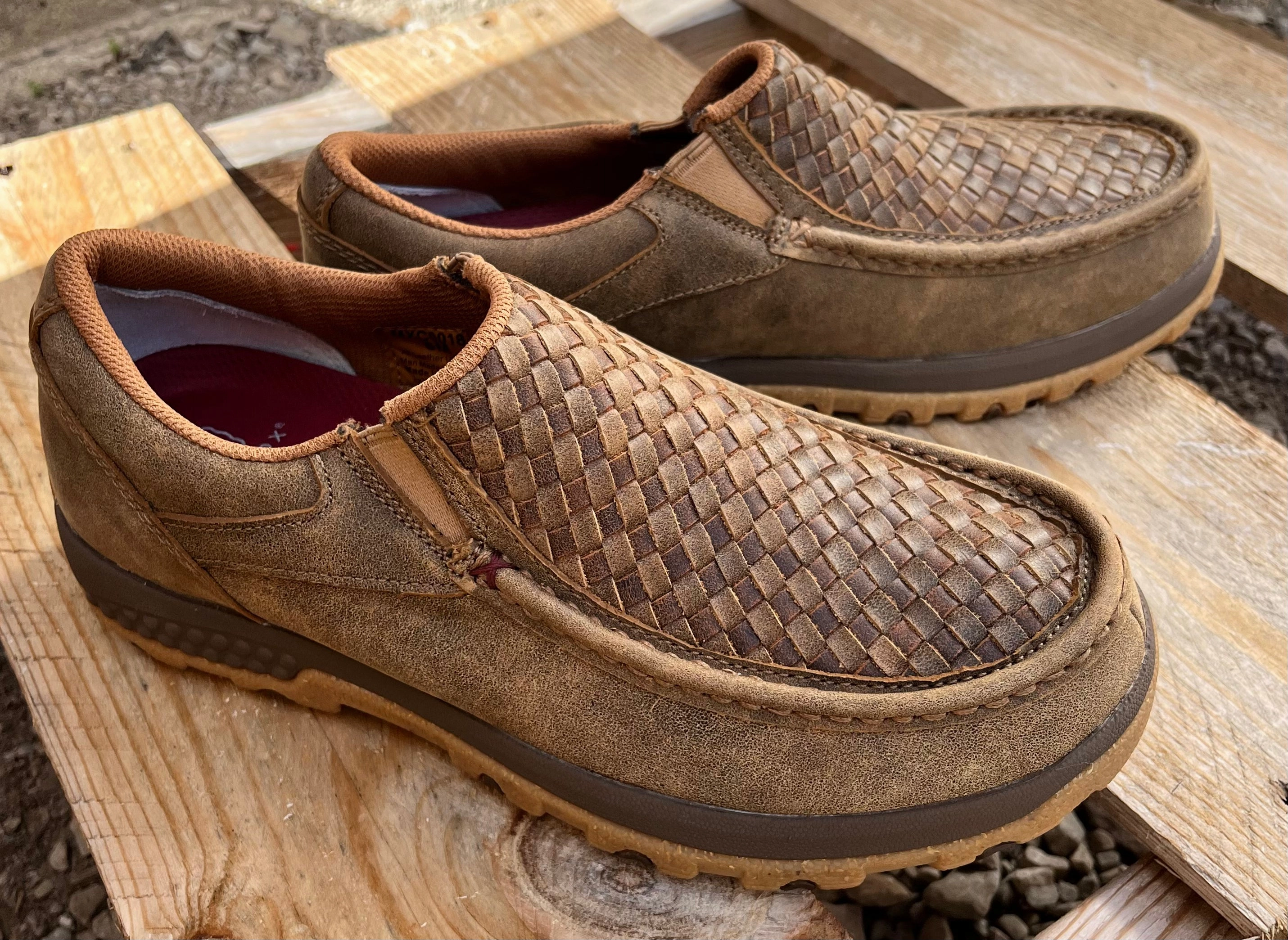 Twisted X Men's Basketweave Bomber Leather Slip On Driving Moc Shoe MXC0018 Anytime Wear