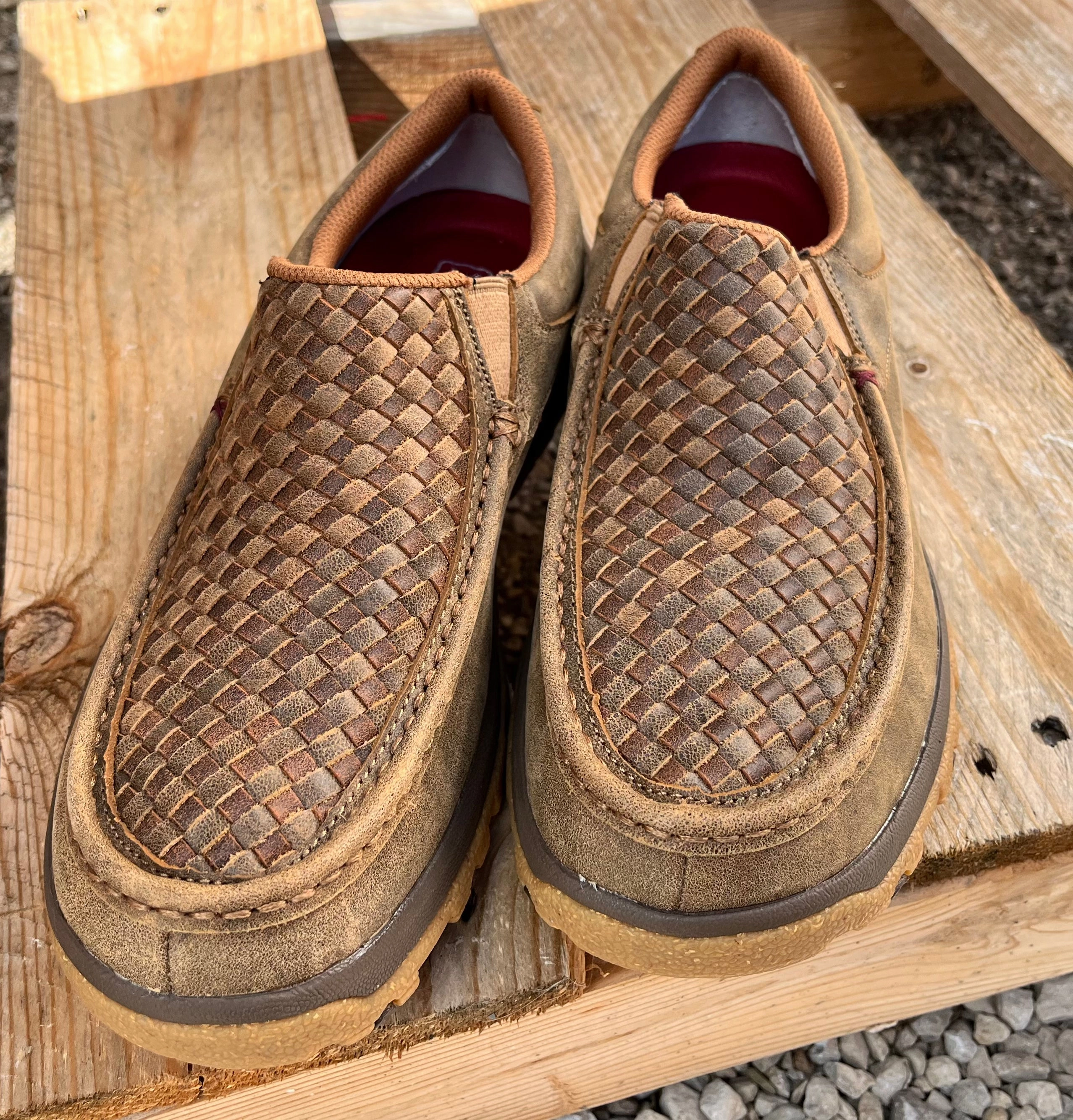 Twisted X Men's Basketweave Bomber Leather Slip On Driving Moc Shoe MXC0018 Commuter Fit