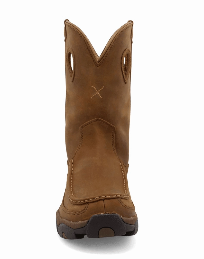 Neutral palette Daily Utility Twisted X Men's Brown Pull On Distressed Saddle Leather Moc Toe Work Boots MHKB002