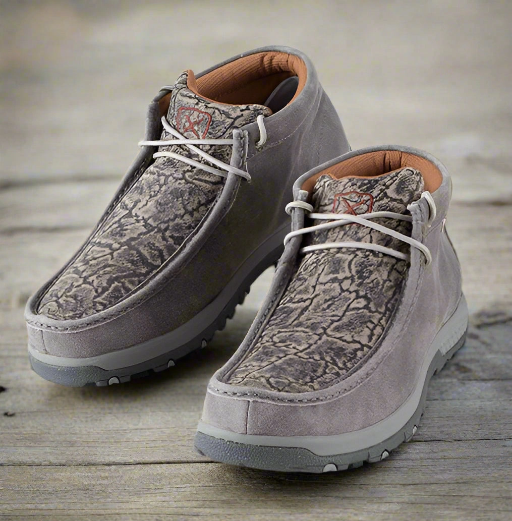 Twisted X Men's Chukka Bomber Gray Elephant Print Leather Driving Mocs Shoes MXC0017 Break Ready