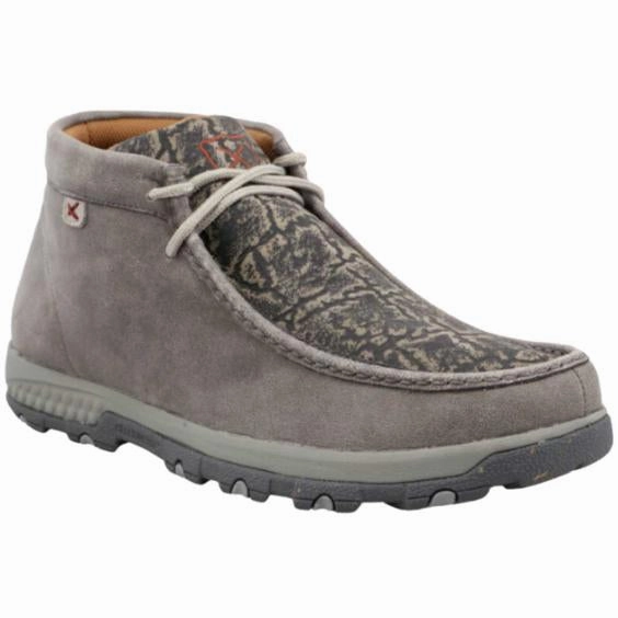 Twisted X Men's Chukka Bomber Gray Elephant Print Leather Driving Mocs Shoes MXC0017 Soft Tone Work Life
