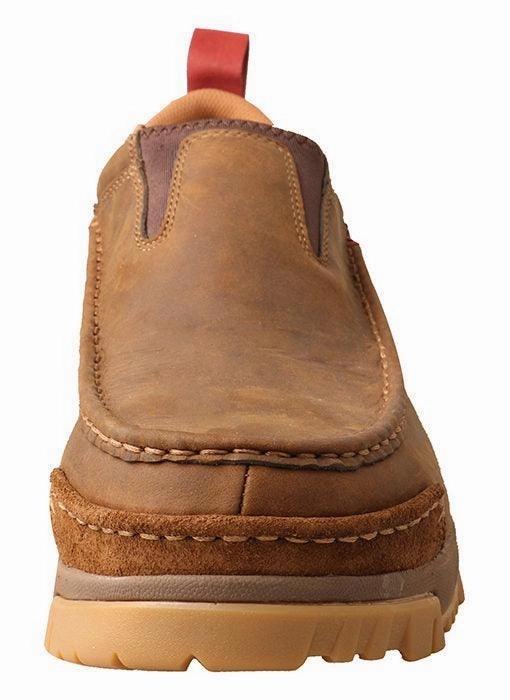 Twisted X Men's Distressed Brown Leather Composite Toe CellStretch Slip On Moc Shoe MXCC003 Bright tone Light Step