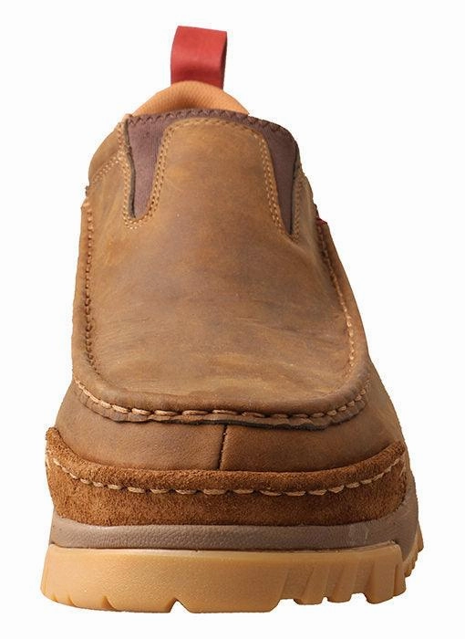 portable Vintage Style Twisted X Men's Distressed Brown Leather Composite Toe CellStretch Slip On Moc Shoe MXCC003