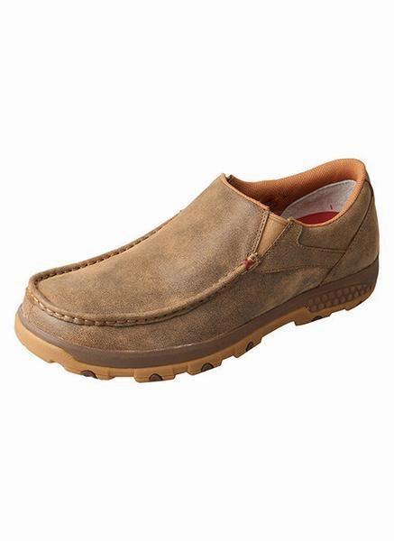 Twisted X Mens Bomber Leather Slip-On Driving Moc Casual Shoe MXC0003 Drive Friendly Desert Step