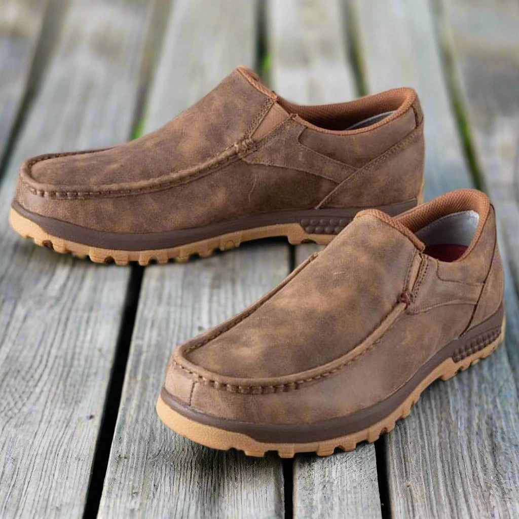 Twisted X Mens Bomber Leather Slip-On Driving Moc Casual Shoe MXC0003 Flexible Fit