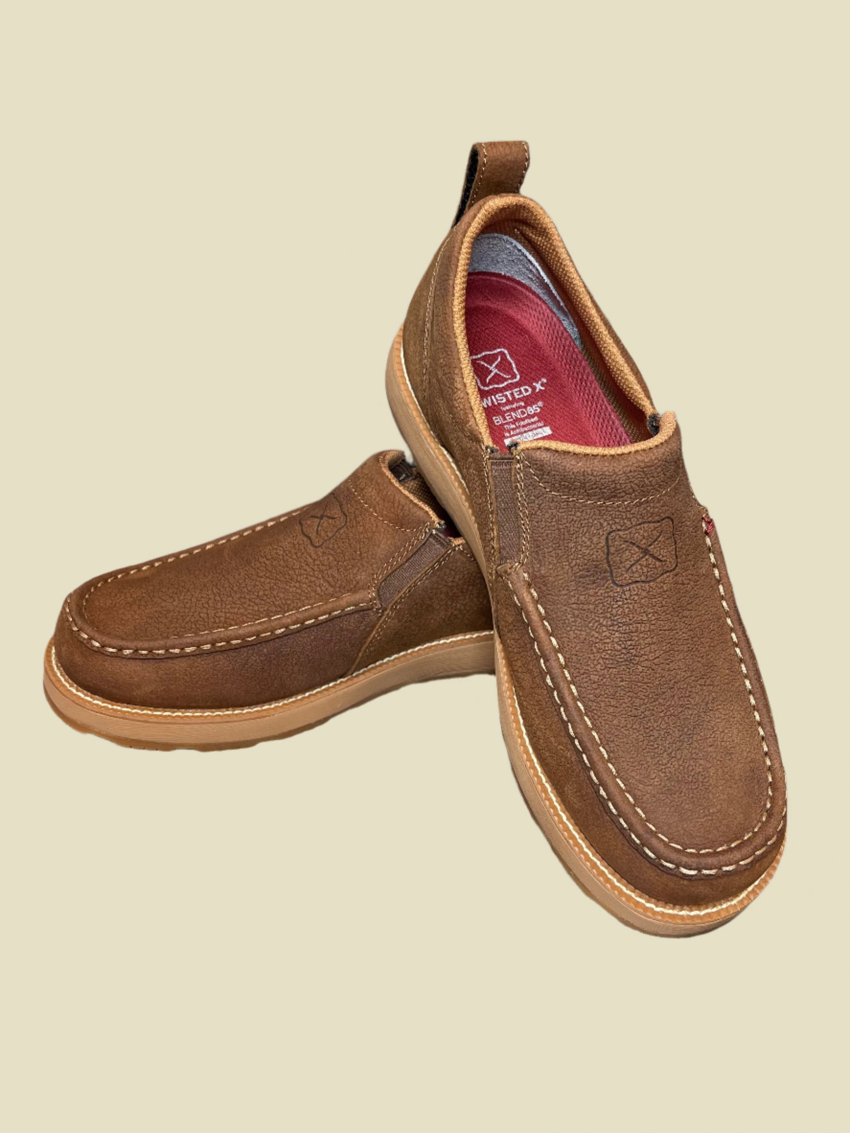 Flexible Design Twisted X Mens Tawny Brown Leather CellStretch Driving Moc Shoe MCAX004