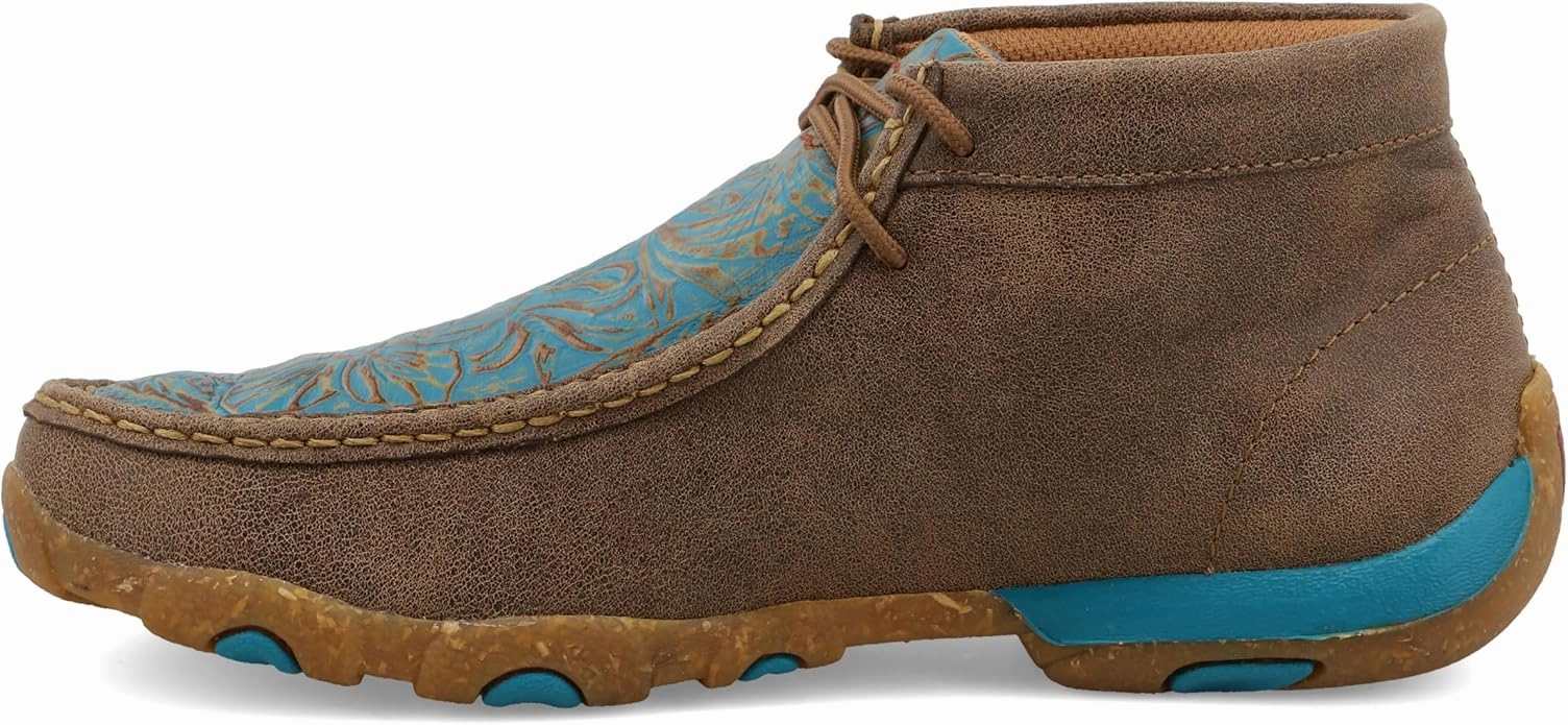 quick dry Twisted X Women's Bomber Leather & Turquoise Tooled Chukka Driving Moc Casual Shoes WDM0148