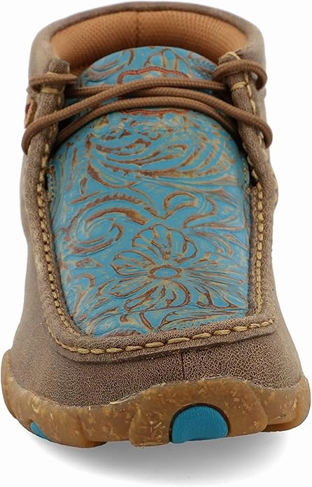 Twisted X Women's Bomber Leather & Turquoise Tooled Chukka Driving Moc Casual Shoes WDM0148 Breathable Sole
