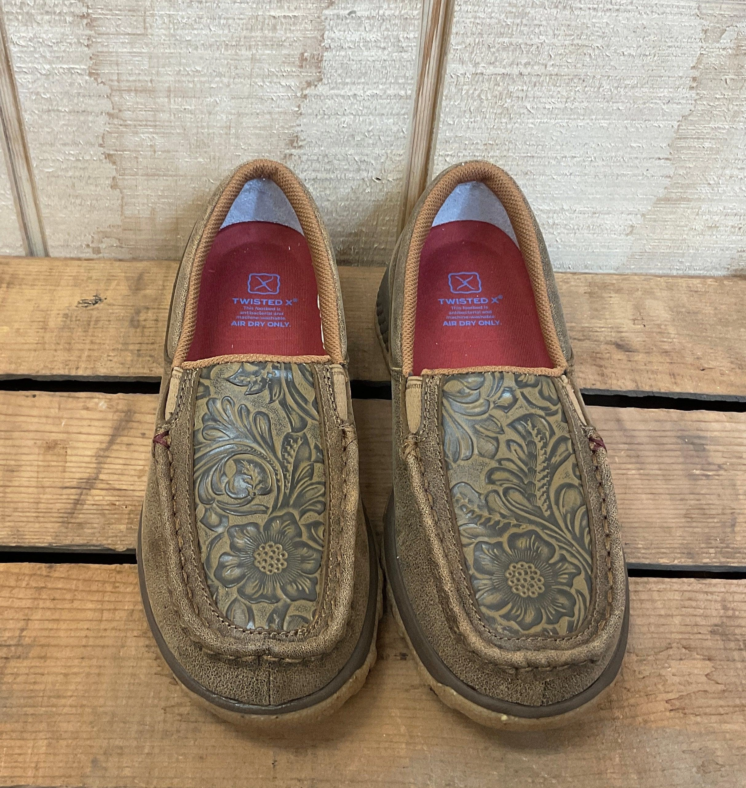 Twisted X Women's Brown Bomber Leather & Tooled Slip On Driving Moc Casual Shoe WXC0013 Busy Path