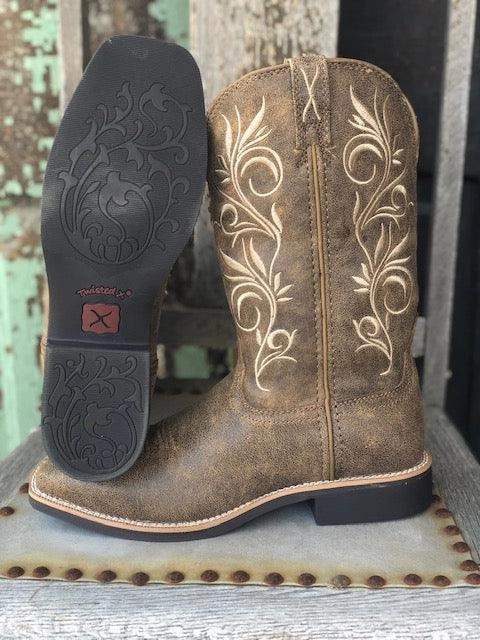 Twisted X Women's Brown Bomber Leather Top Hand Square Toe Cowgirl Boots WTH0012 Rugged And Durable