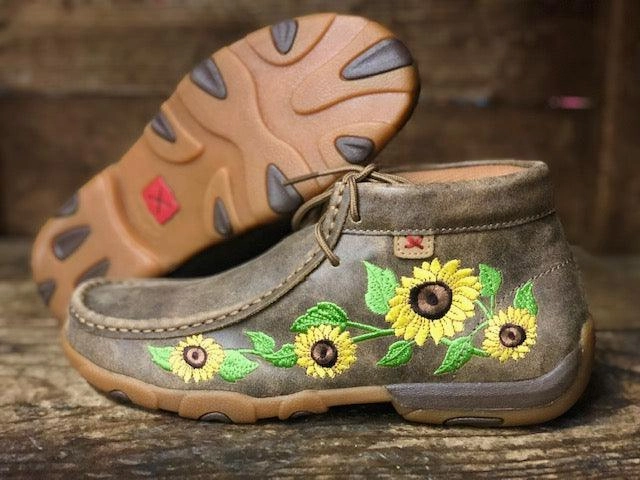 Twisted X Women's Sunflower Bomber Leather Chukka Driving Mocs Casual Shoe WDM0128 Cliff Path Balanced Fit