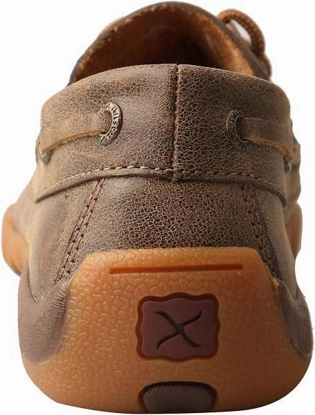 Cushioned Base Twisted X Youth Cactus and Arrow Bomber Brown Leather Driving Mocs YDM0035