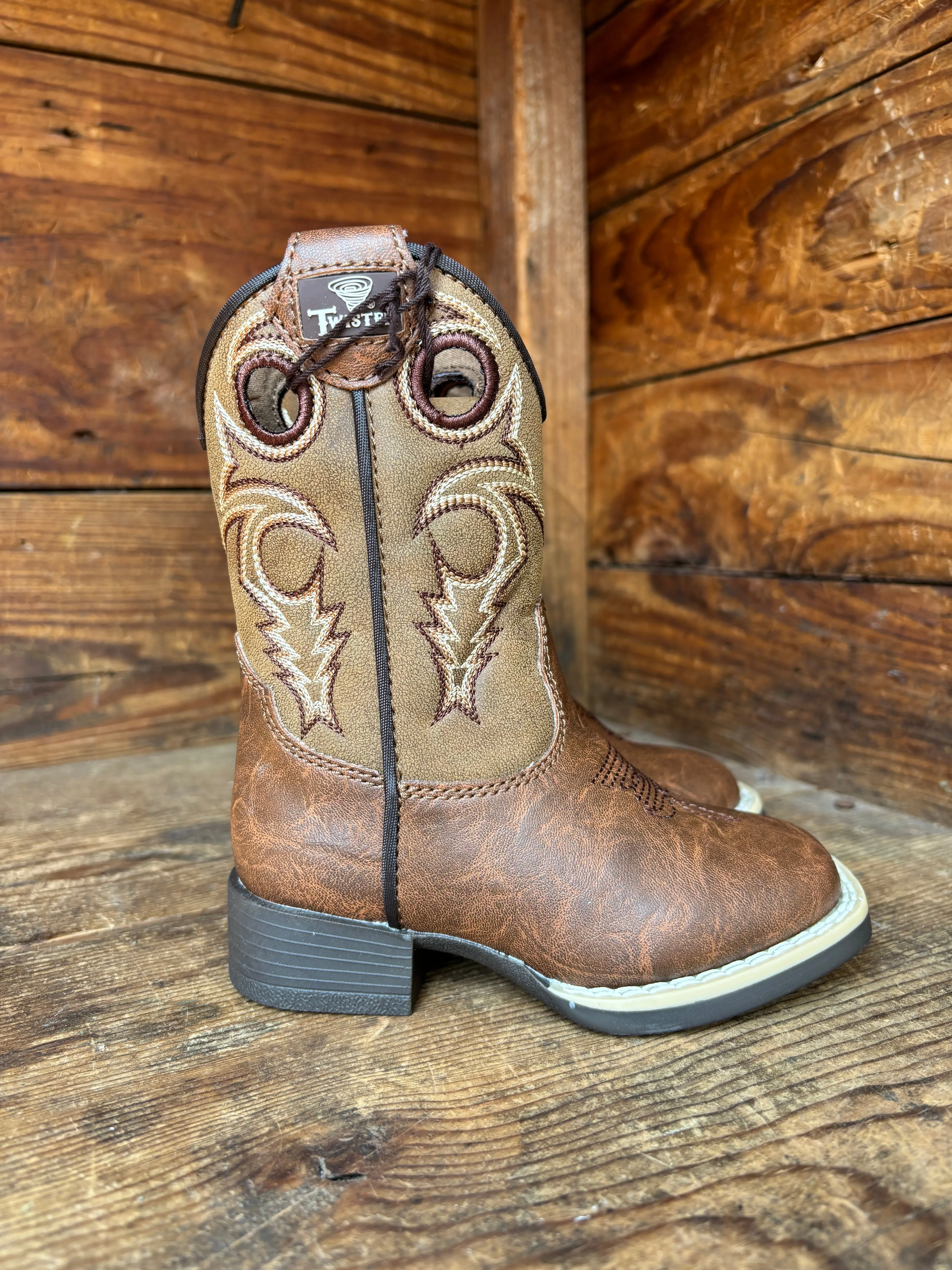 Leather Material Outdoor Performance Twister Jasper Brown Embroidered Toddler Cowboy Boots 4413702