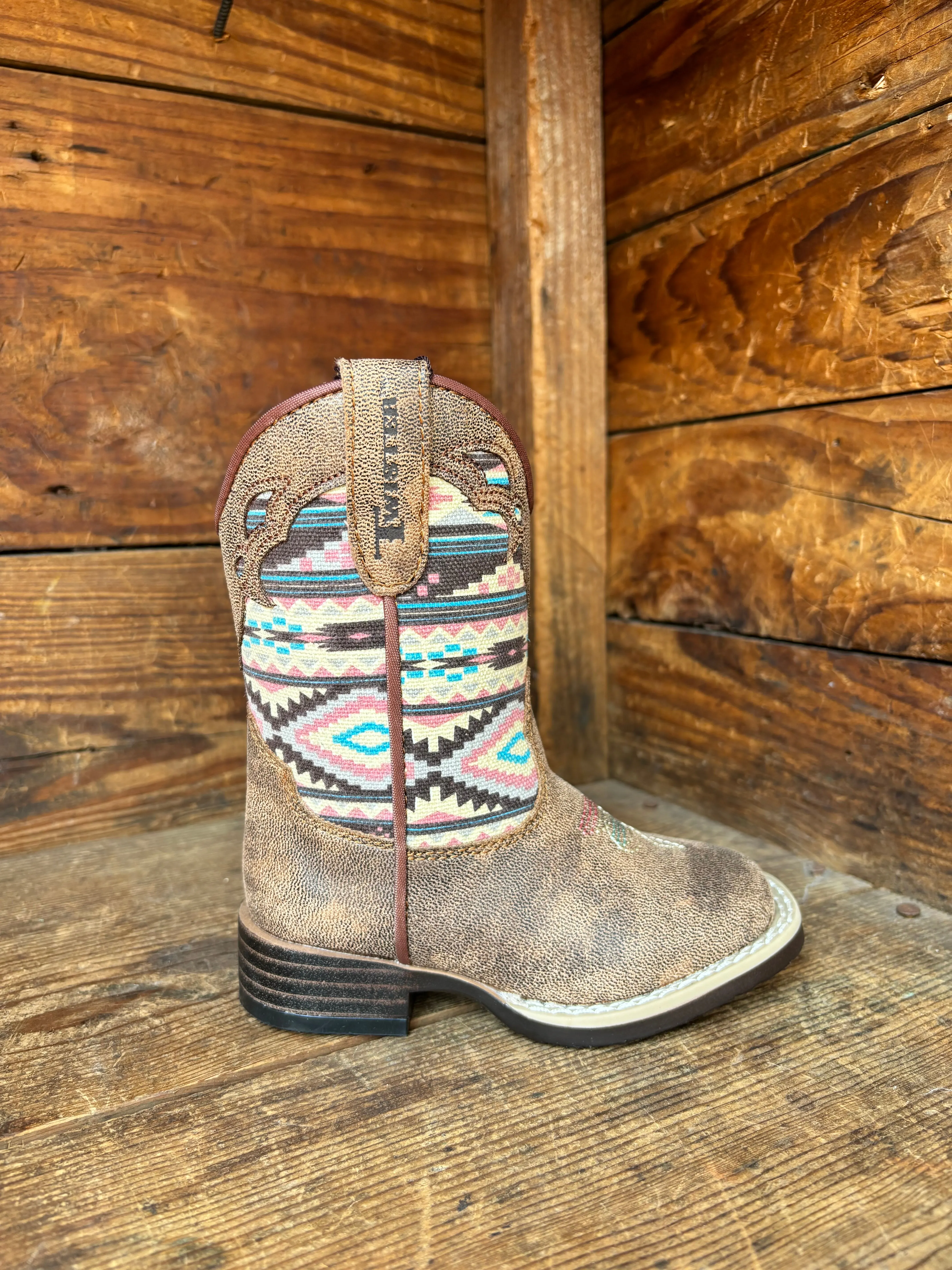Twister Magan Brown with Aztec Print Toddler Cowboy Boots 443001502 Rugged Look