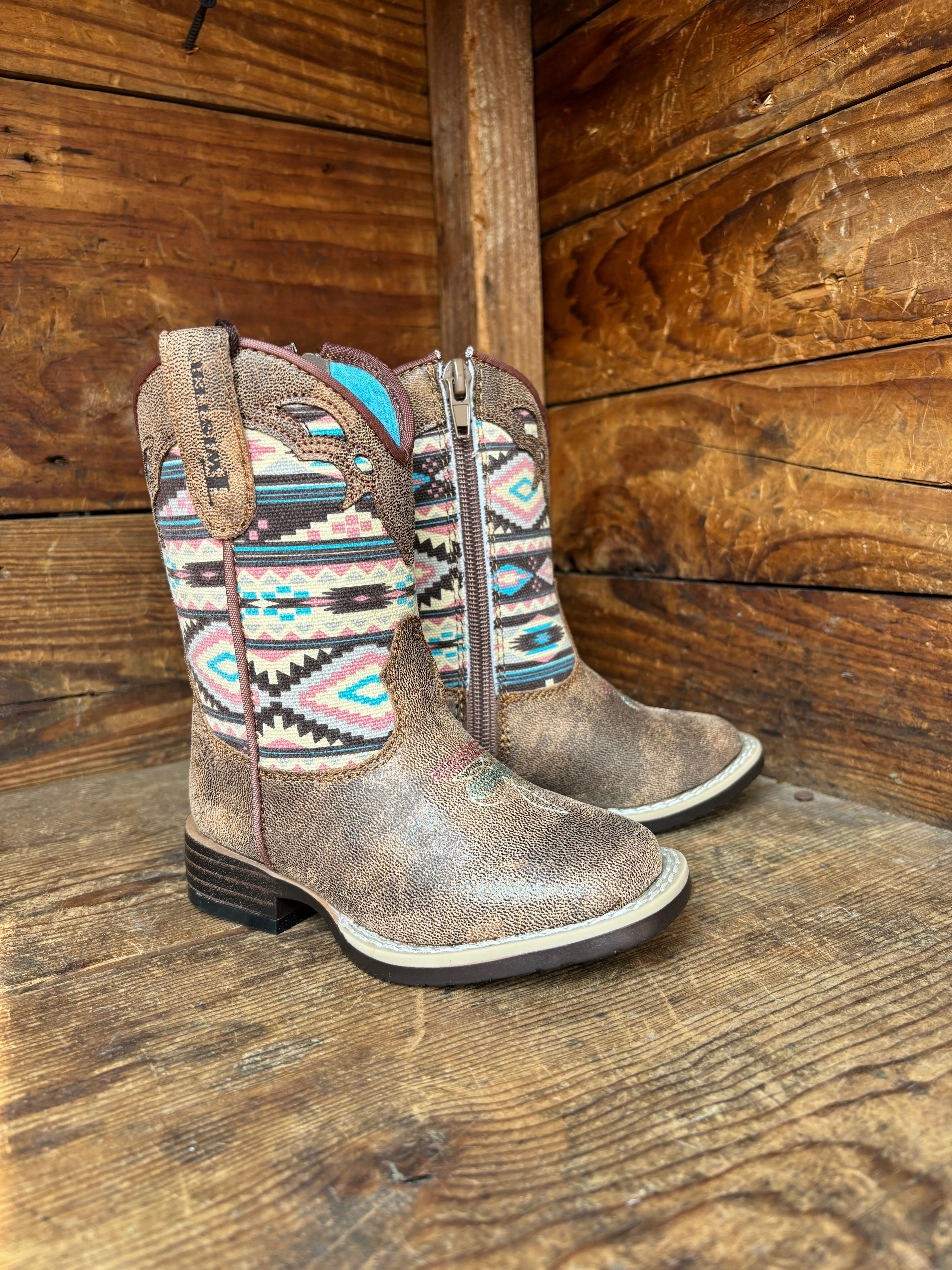 Quality Design Cool Look Twister Magan Brown with Aztec Print Toddler Cowboy Boots 443001502