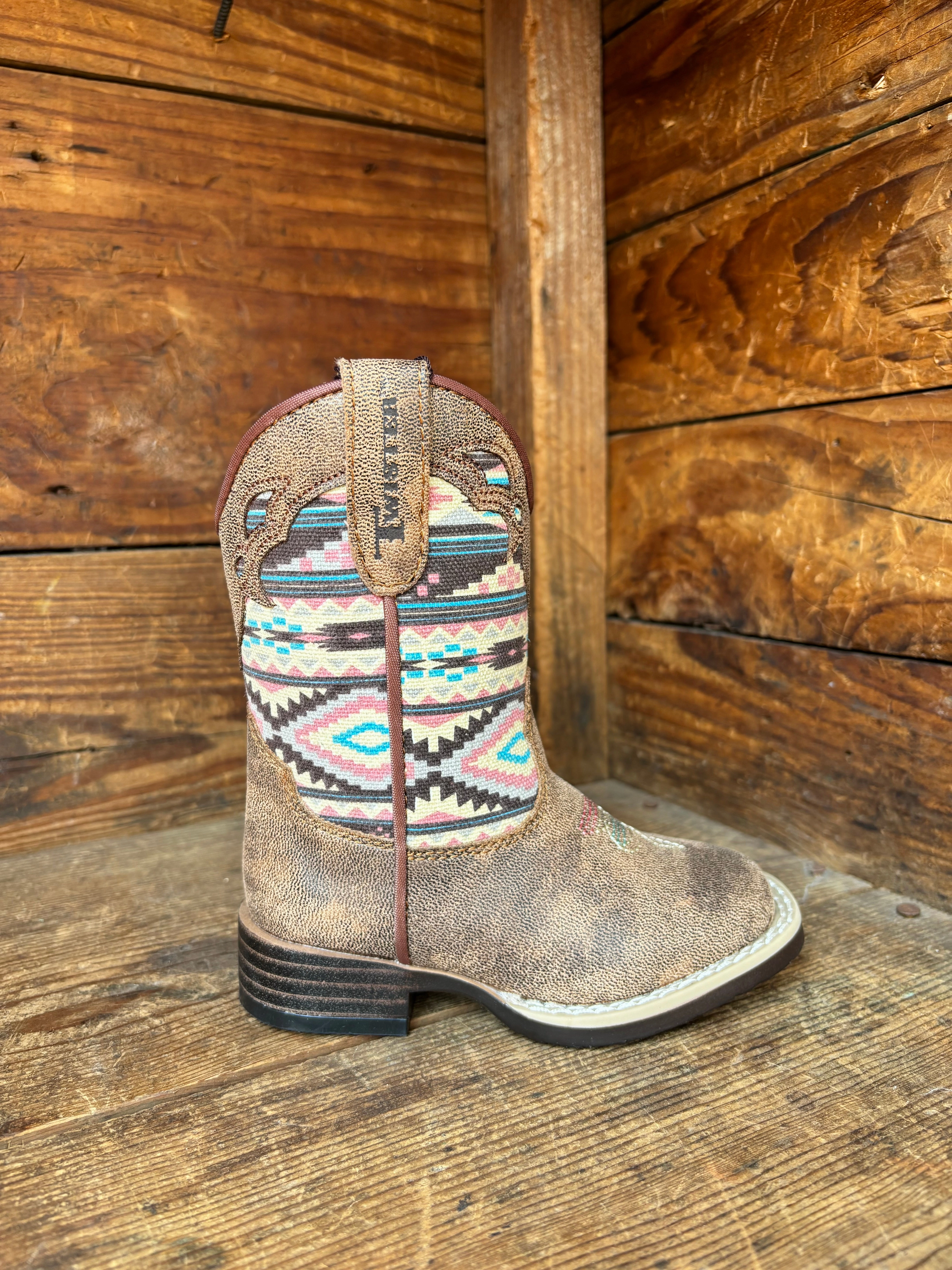 Twister Magan Brown with Aztec Print Toddler Cowboy Boots 443001502 Rugged Look