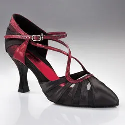2.5" Mariana -- Women's Flare Heel Standard Ballroom Shoe -- Black Satin/Red Trim Grab Now