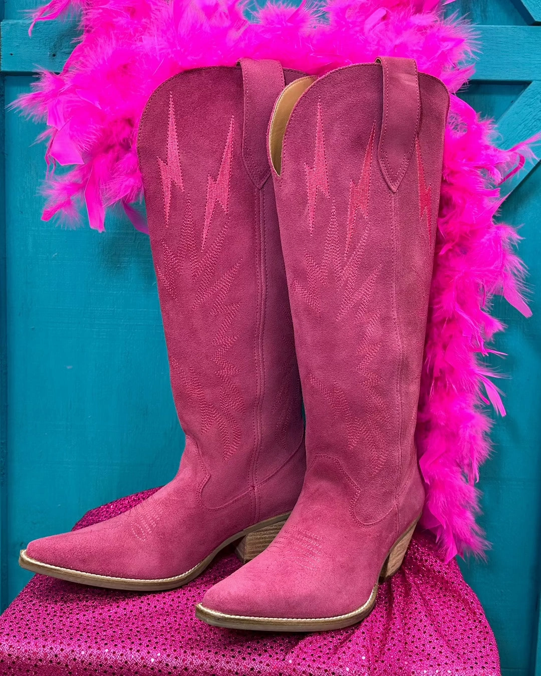 Dingo Women's Fuchsia Pink Thunder Road Snip Toe Tall Cowgirl Boots DI597 Elastic Band Timeless Look