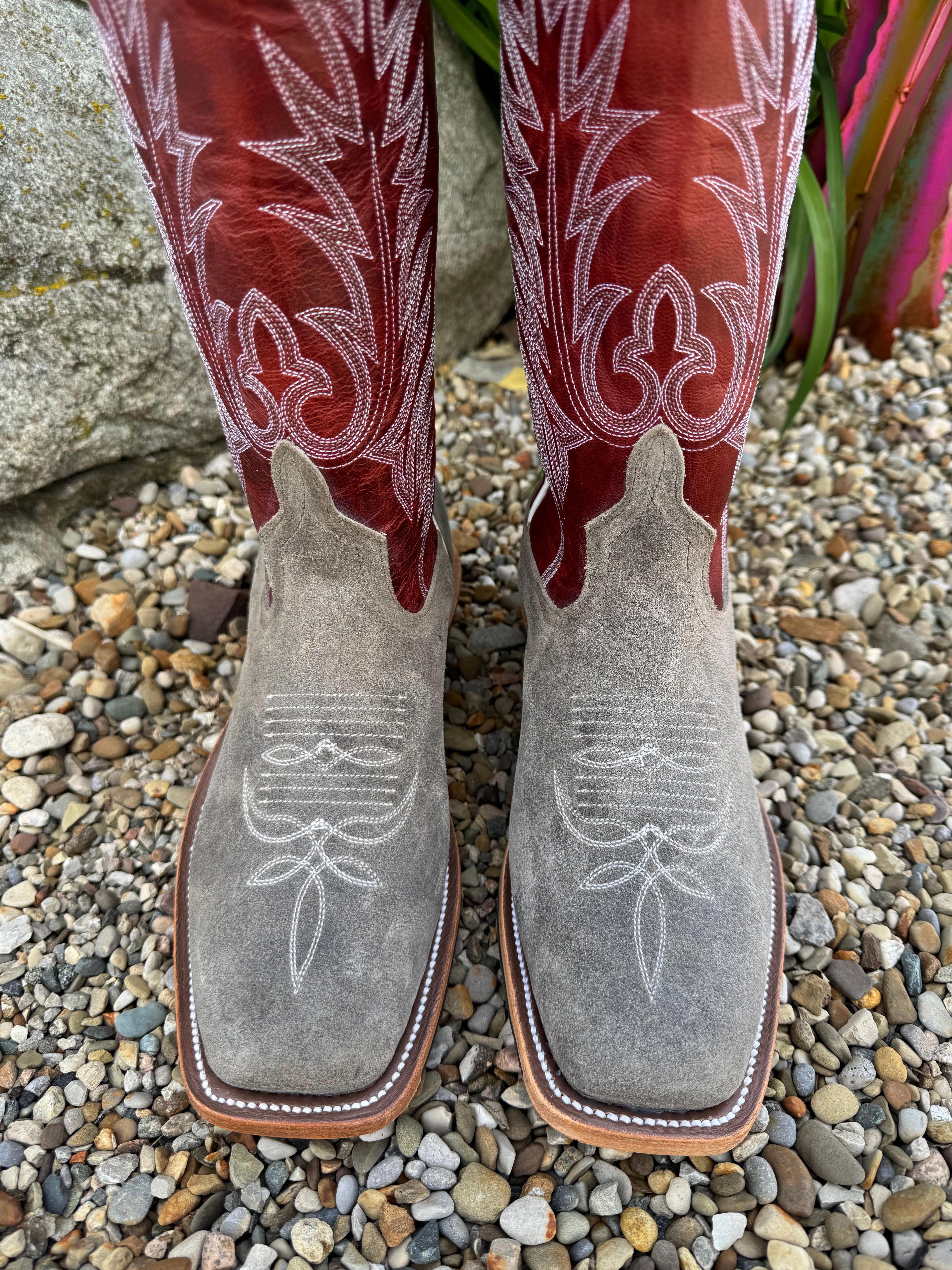 Anderson Bean Men's Stone Waxy Kudu & Red Explosion 13 Top Cowboy Toe Cowboy Boots 330487 Chukka Silhouette