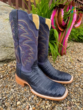 Winter Fashion Warm Touch R. Watson Men's Blue Jean Caiman Belly & Midnight Blue Top Square Toe Cowboy Boots RW2502-2