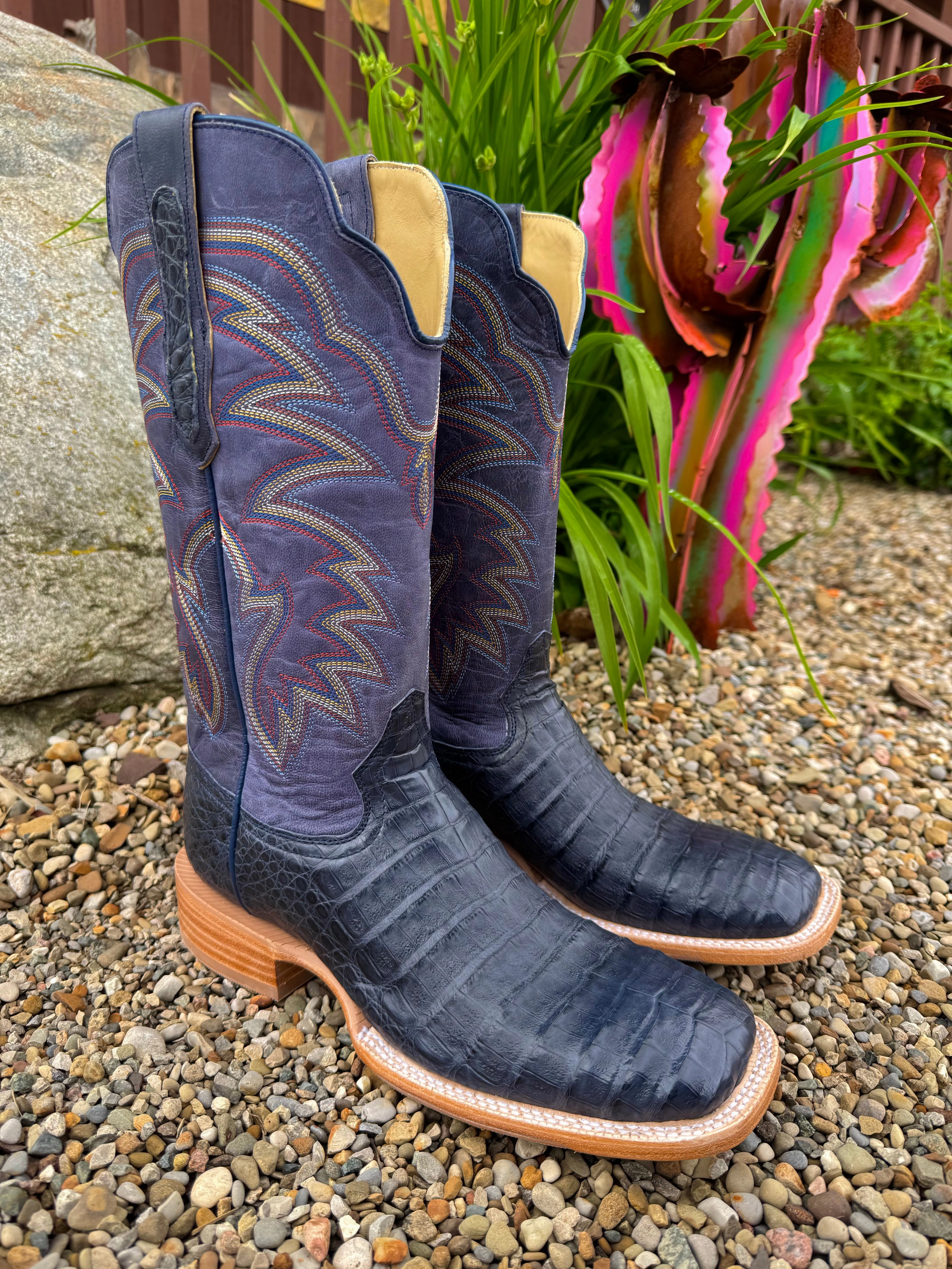 Winter Fashion Warm Touch R. Watson Men's Blue Jean Caiman Belly & Midnight Blue Top Square Toe Cowboy Boots RW2502-2