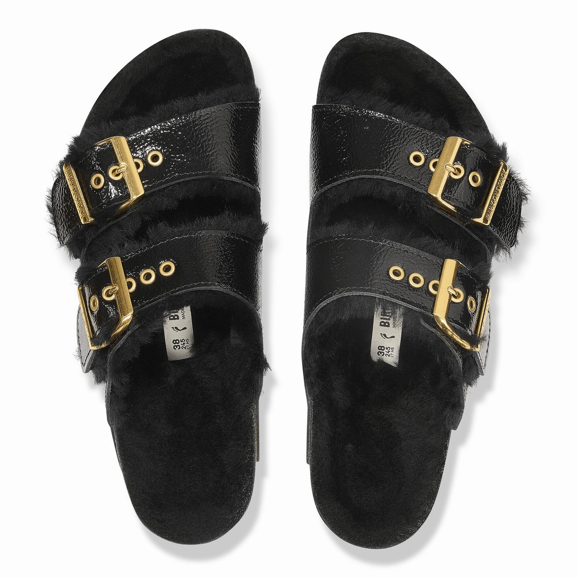 Comfort Focused Mid Heel Arizona Shearling Eyeletes | Patent Leather | Naplak Black