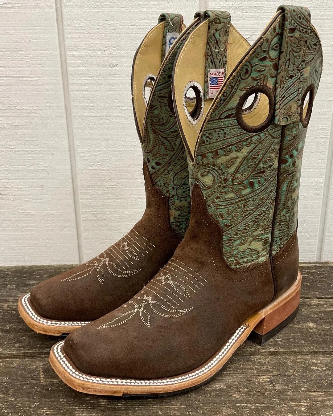 Zip Up Style Summer Friendly Anderson Bean Womens Raiz Brown Waxy Kudu & 10 Paisley Embossed Leather Top Cutter Toe Cowgirl Boots 335357