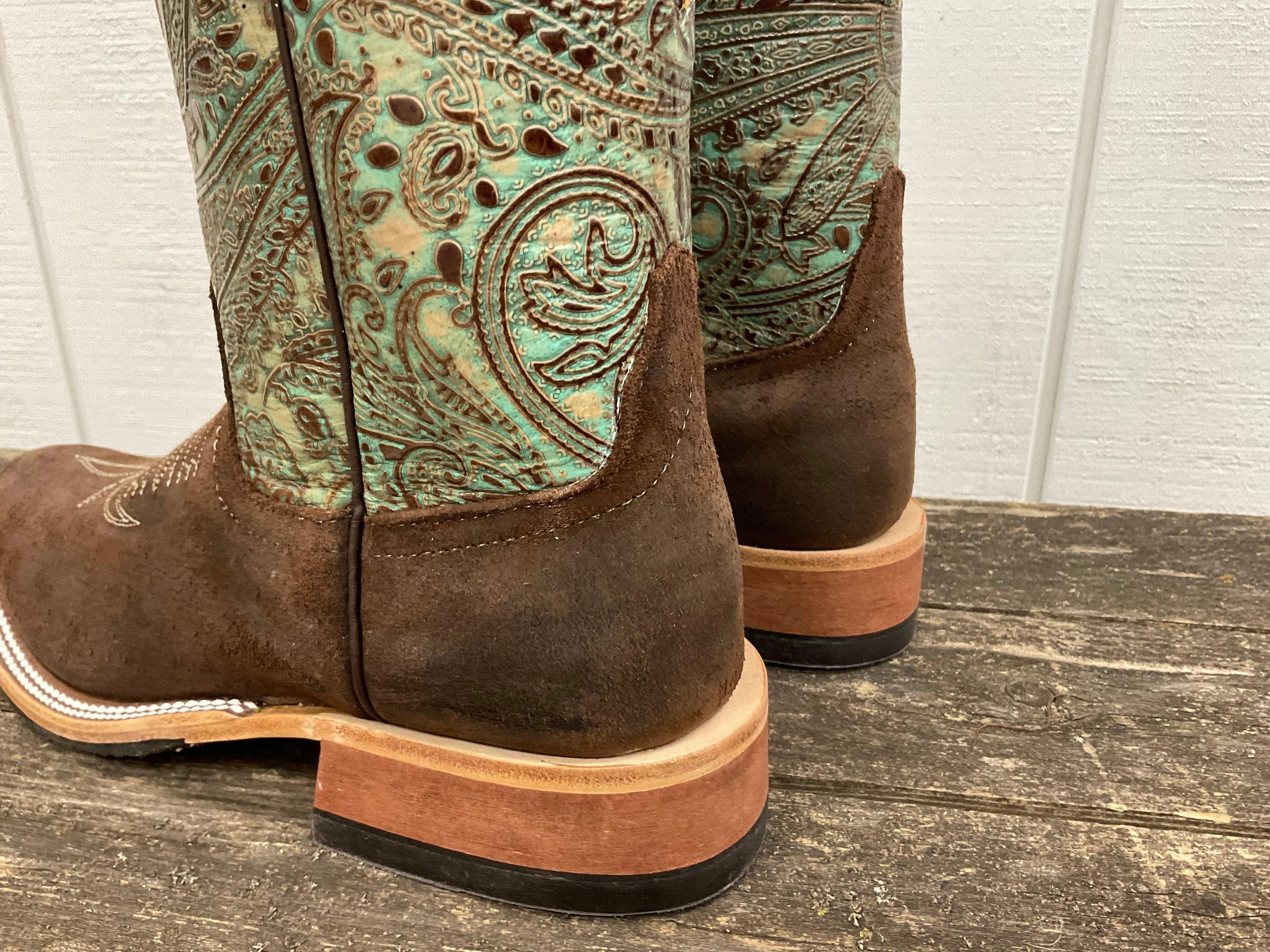 Anderson Bean Womens Raiz Brown Waxy Kudu & 10 Paisley Embossed Leather Top Cutter Toe Cowgirl Boots 335357 Winter Fashion day trip