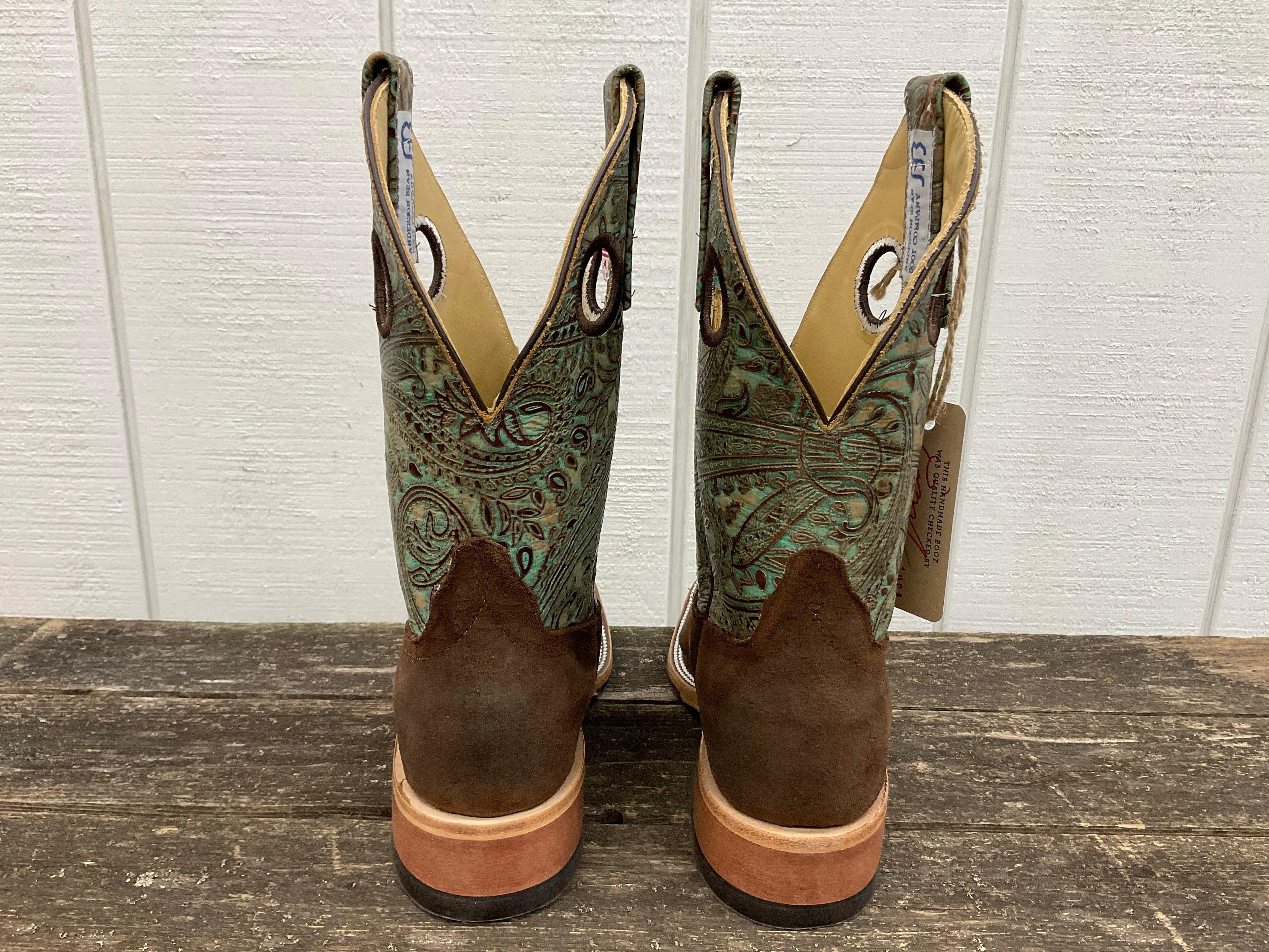 Anderson Bean Womens Raiz Brown Waxy Kudu & 10 Paisley Embossed Leather Top Cutter Toe Cowgirl Boots 335357 Snowy Environment