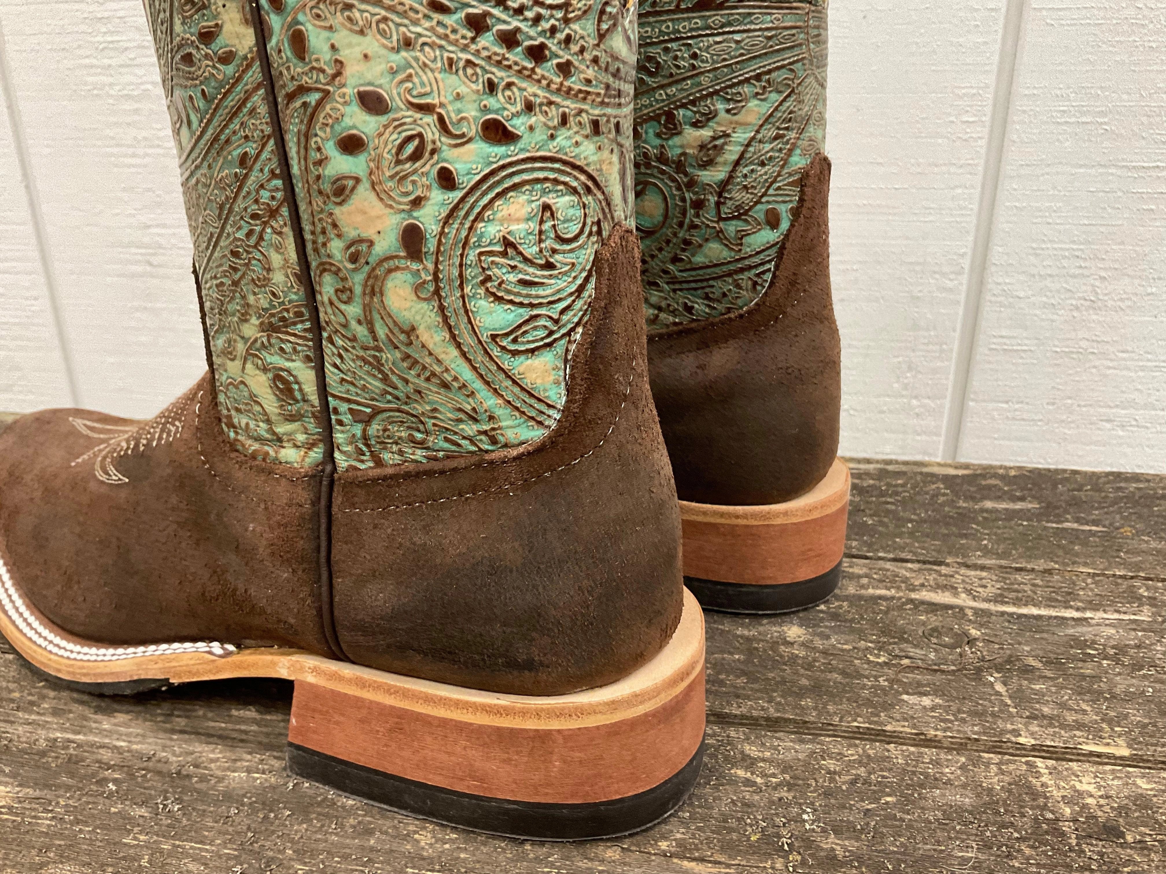 Anderson Bean Womens Raiz Brown Waxy Kudu & 10 Paisley Embossed Leather Top Cutter Toe Cowgirl Boots 335357 Winter Fashion day trip