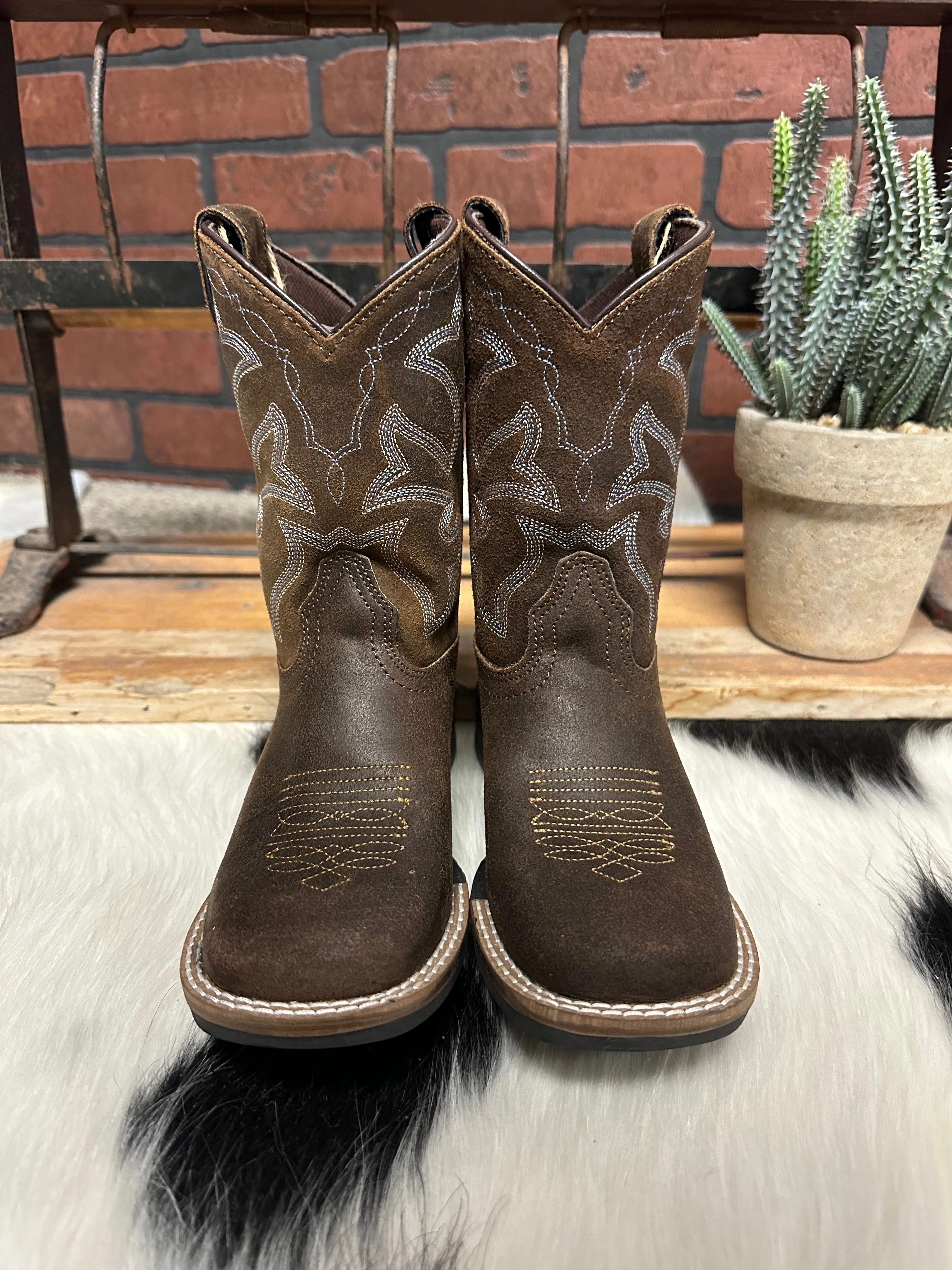 Roper Children/Youth Brown Oiled Suede Monterey Square Toe Western Boot 0911-2942 Timeless Style Protective Design