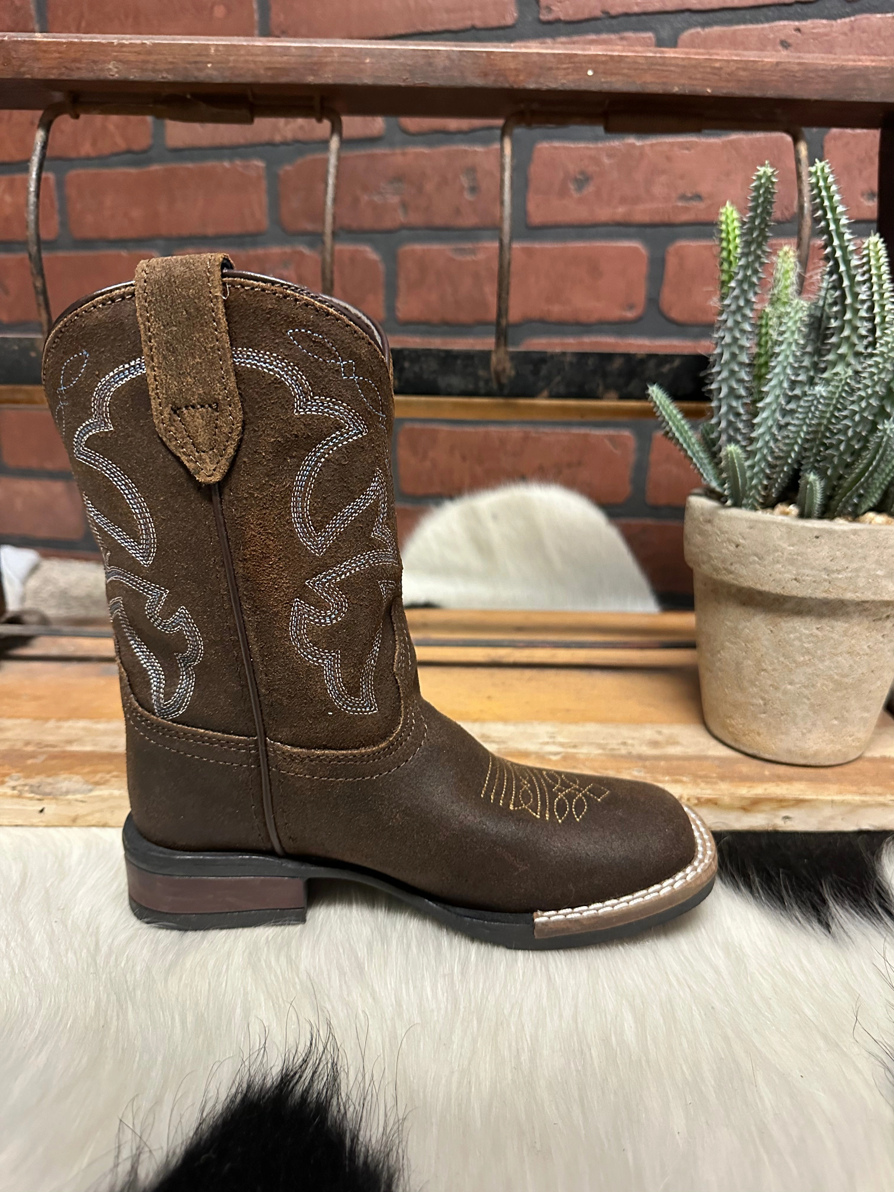 Reliable Protection Roper Children/Youth Brown Oiled Suede Monterey Square Toe Western Boot 0911-2942