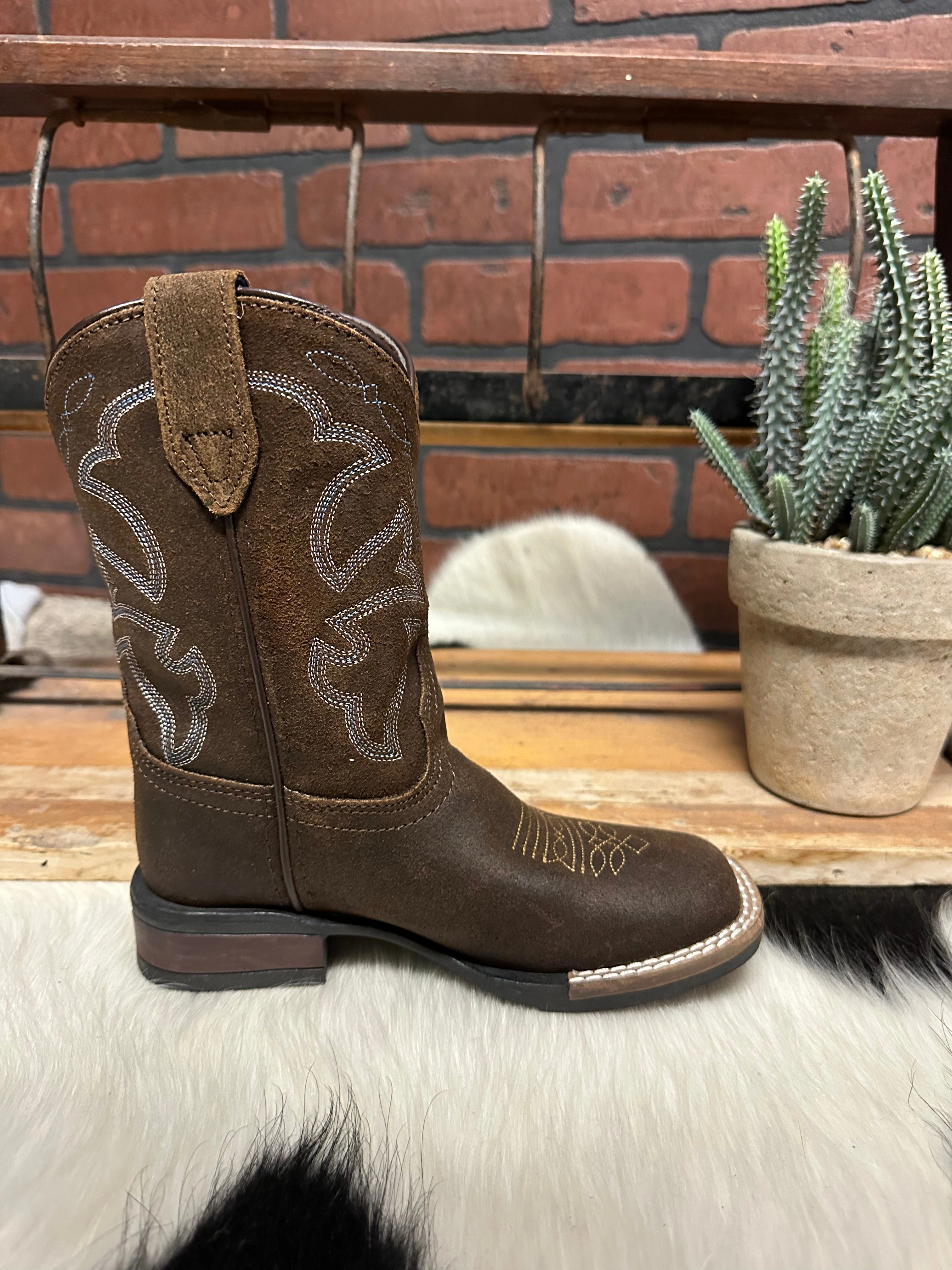 Reliable Protection Roper Children/Youth Brown Oiled Suede Monterey Square Toe Western Boot 0911-2942