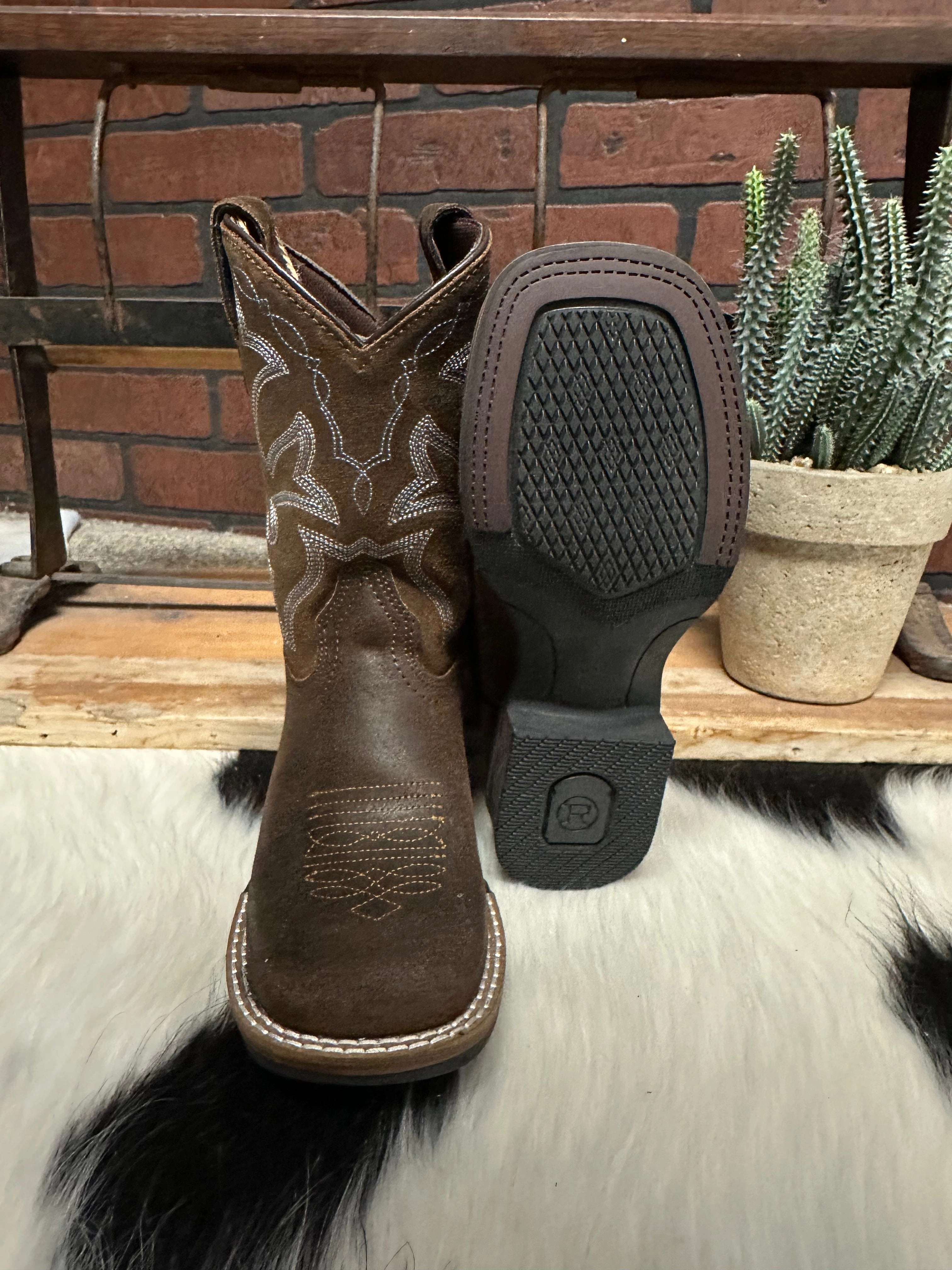 Roper Children/Youth Brown Oiled Suede Monterey Square Toe Western Boot 0911-2942 Rugged Comfort