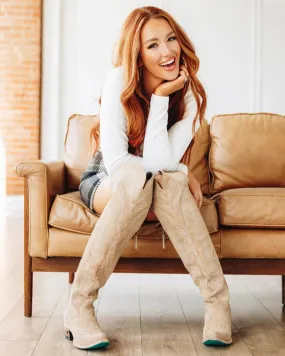 Smooth Finish Supportive Fit Lane Boots Womens Latte Tan Roughout Lexington OTK Tall Cowgirl Boots LB0499B