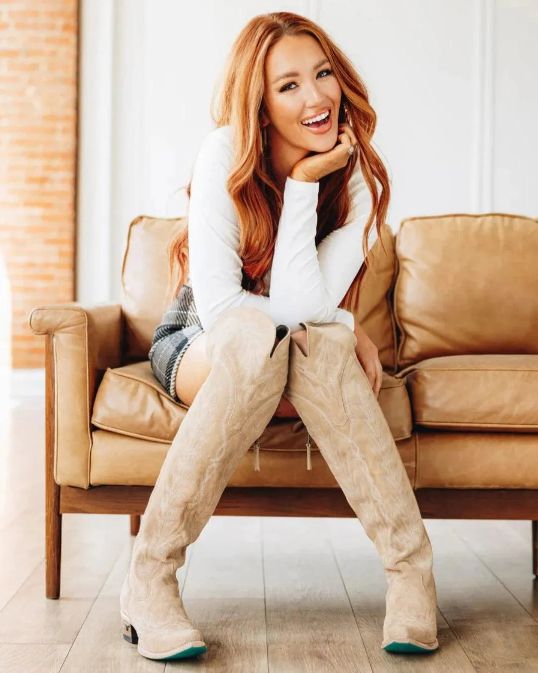 Smooth Finish Supportive Fit Lane Boots Womens Latte Tan Roughout Lexington OTK Tall Cowgirl Boots LB0499B