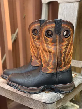 Pull Tab Durango Men's Maverick Onyx Black & Dark Brown Square Toe Western Work Boots DDB0402