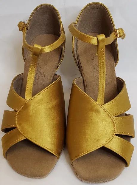 3" Maureen II -- Flare Heel Latin Sandal -- Tan Satin Quick Drying Work Commute