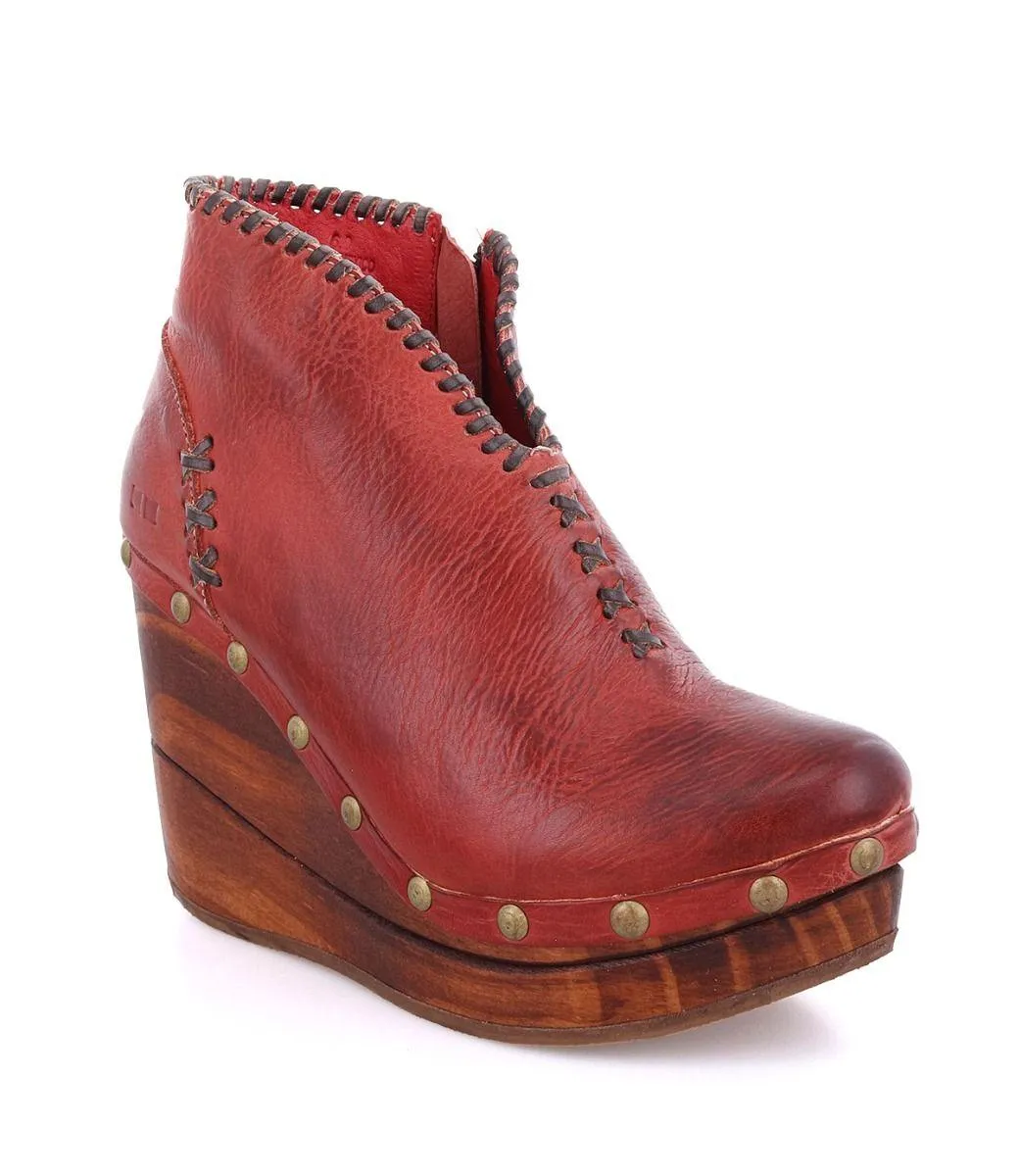Mid Cut Bed Stu Women's Marina Adobe (Red) Rustic Leather Wedge Shoe F389007