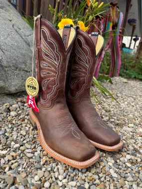 Hyer Womens Lola Brown Arena Cowhide Leather Square Toe Cowgirl Boots HW41020 Wedge Sole