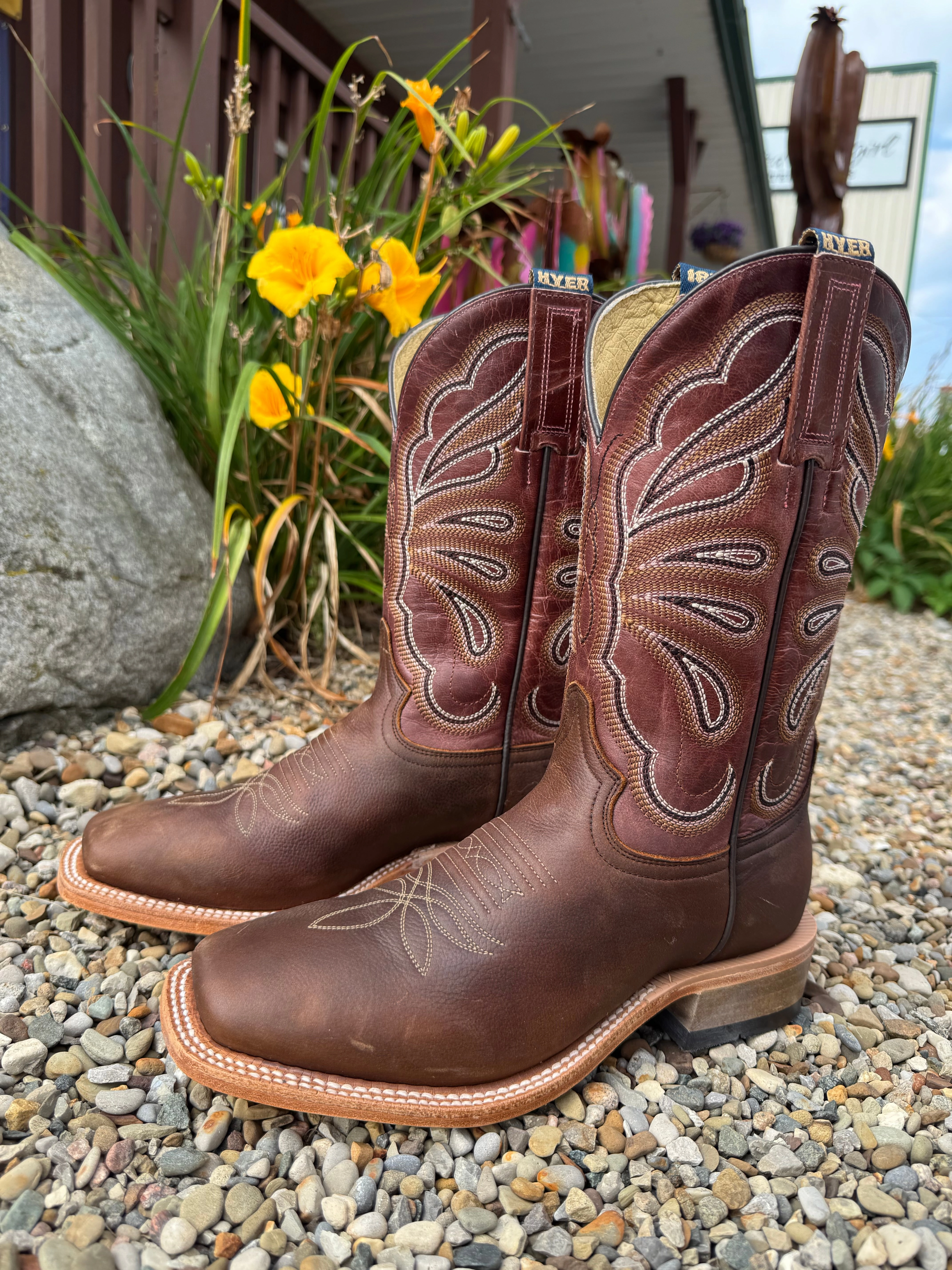 Zip Edge Hyer Womens Lola Brown Arena Cowhide Leather Square Toe Cowgirl Boots HW41020