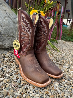 Hyer Womens Lola Brown Arena Cowhide Leather Square Toe Cowgirl Boots HW41020 Wedge Sole