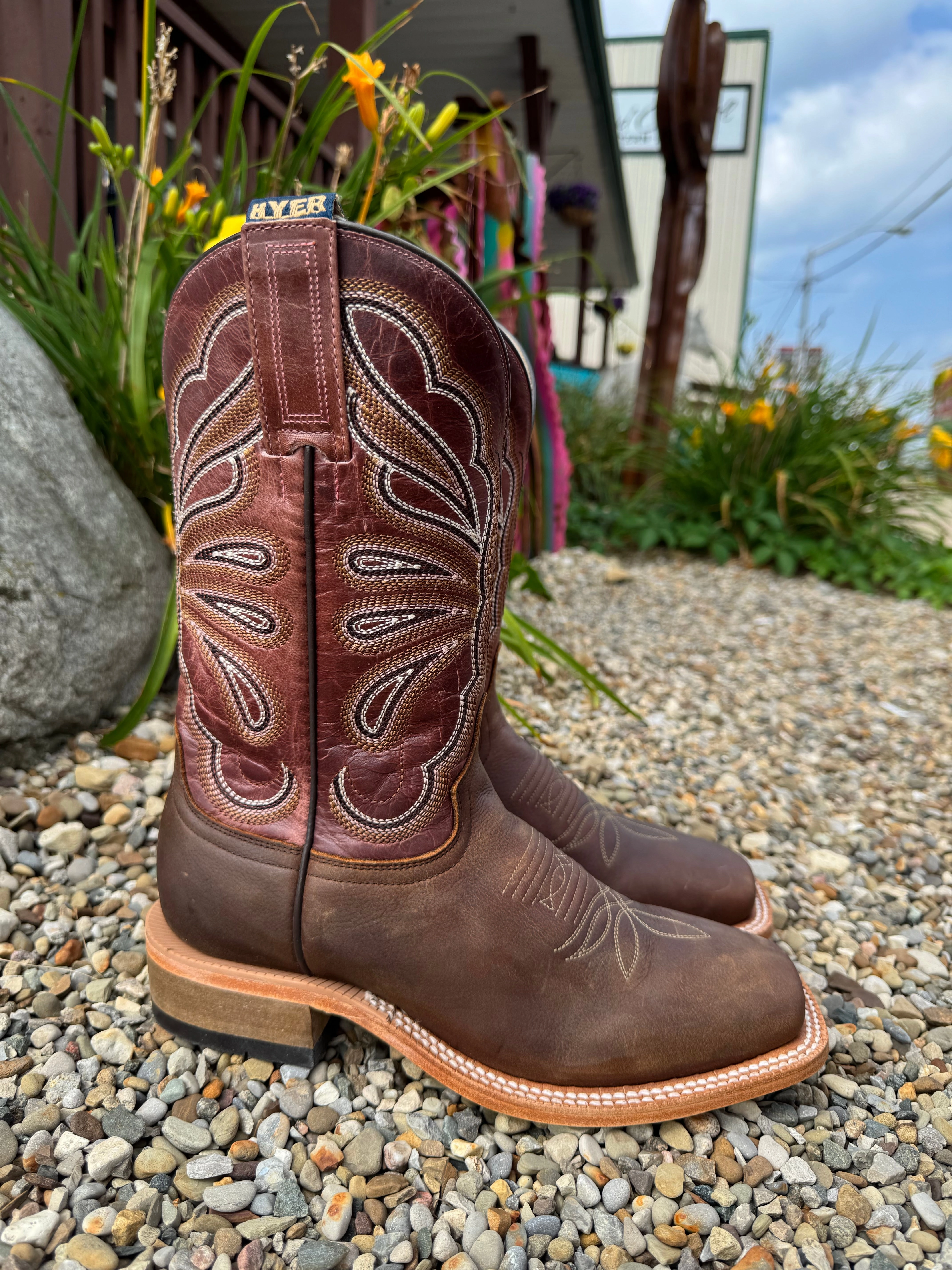 Hyer Womens Lola Brown Arena Cowhide Leather Square Toe Cowgirl Boots HW41020 Comfortable Footwear