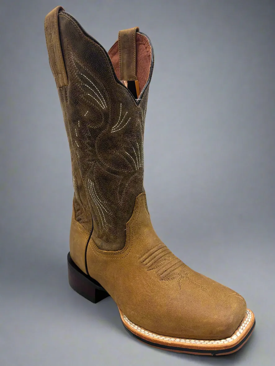 Anti microbial Dan Post Women's Jillian Brown On Tan Square Toe Western Cowgirl Boots DP5207