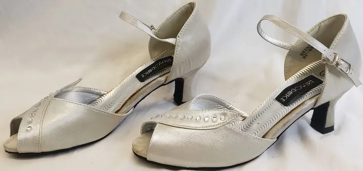 Snow Ride Calm Step 2.38" Anara - Closed Back/Open Toe Ballroom Shoe -- Silver Satin