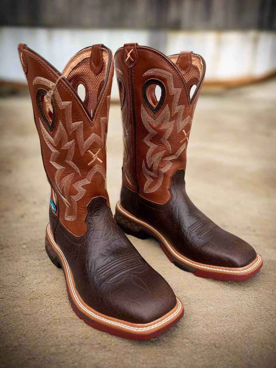Grip Strong Twisted X Men's CellStretch Brown/Burnt Orange Waterproof Western Work Boots MXBW002