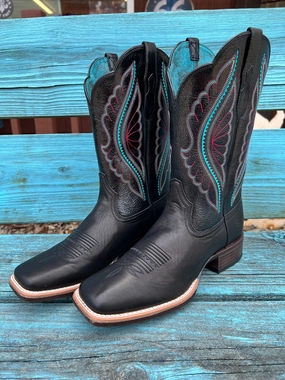 Cozy Lined Ariat Women's PrimeTime True Black Square Toe Cowgirl Boots 10035934